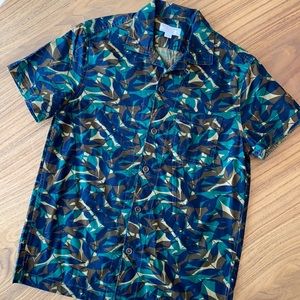 Wallace & Barnes (J Crew) Camp Collar - Blue and Green Casual Button Up